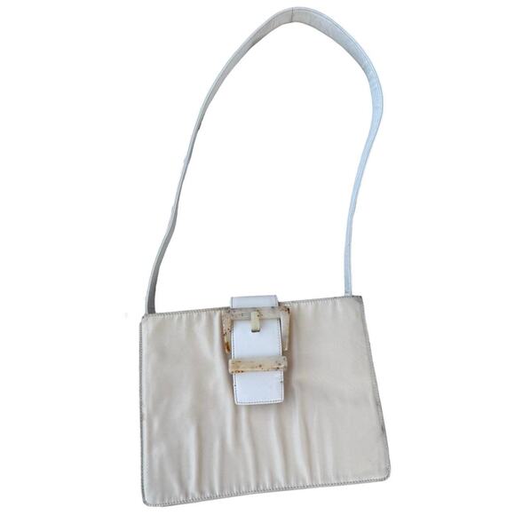 🤍 PRADA Beige Nylon & White Leather Shoulder Bag – Authentic 97441 🤍 - Picture 1 of 8